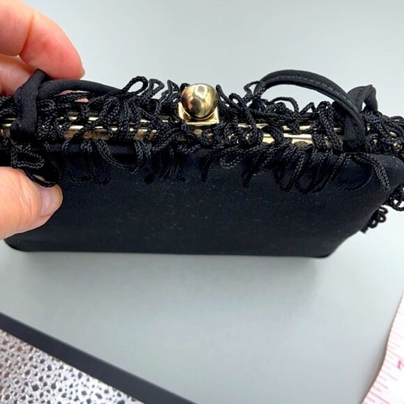 Vintage Black satin fringe bag. - Picture 3 of 12